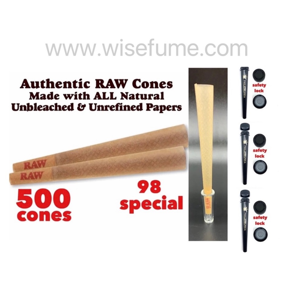 raw cone classic 98 special size pre rolled cone(500 pack)+3pcs tube +glass TIP
